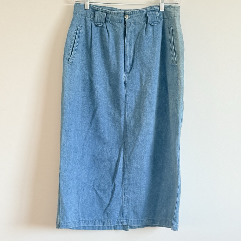 VTG Denim Maxi Skirt 14 100% Cotton Cabin Scandi Farmhouse Cottage Modest